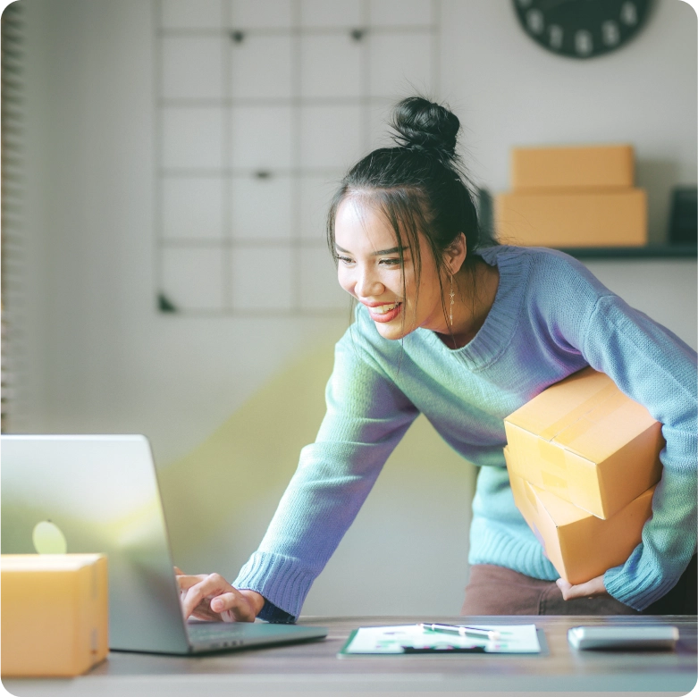 Woman selling things online using eWallet