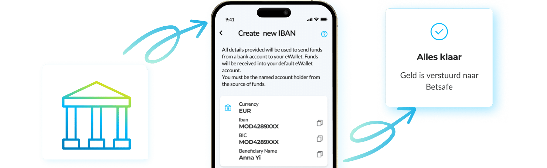 Iban bank transfer ewallet mobile screen