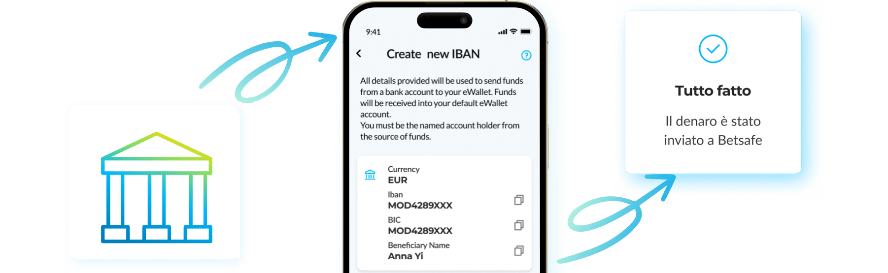 Iban bank transfer ewallet mobile screen