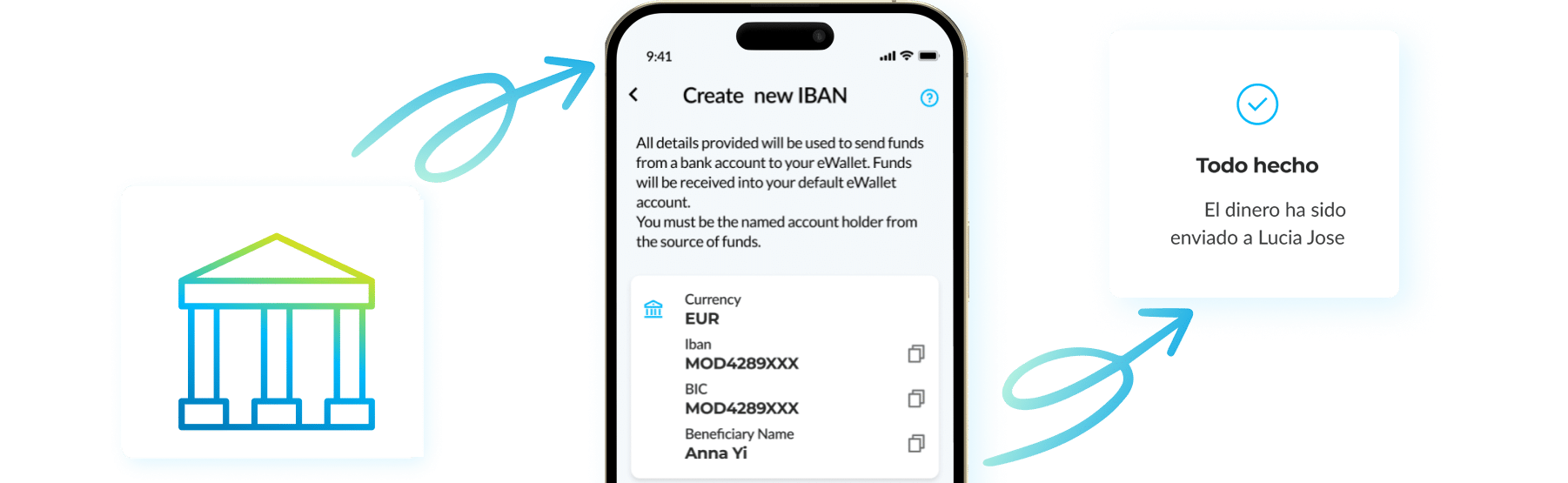 Iban bank transfer ewallet mobile screen